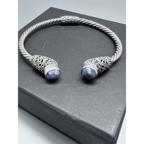 925 Cable Clamper Bracelet Light Blue Sodalite Sterling Silver - Picture 2 of 5